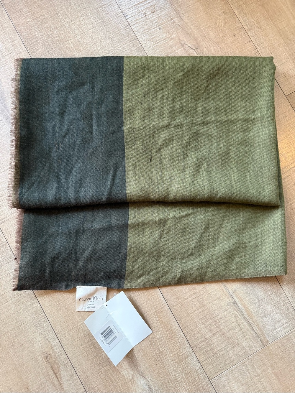 NWT Calvin Klein Two-Tone Olive & Dark Green Wool Throw lightweight 50 x 70